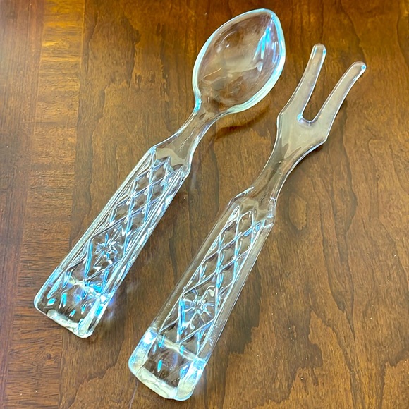 VTG 1960’s Anchor Hocking WEXFORD Pattern Glass Fork and Spoon Salad Serving Set - Picture 2 of 8